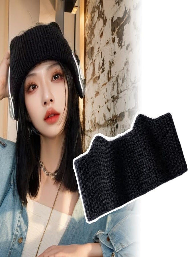 TUCEWP Knit Headband for Women Thick Wide Stretchy Hair Bands with Cat Ear Winter Ear Warmer Non-slip Soft Black Elastic Headbands for Workout Yoga Gym Running Tennis Skincare Fashion Hair Accessories - Image 1